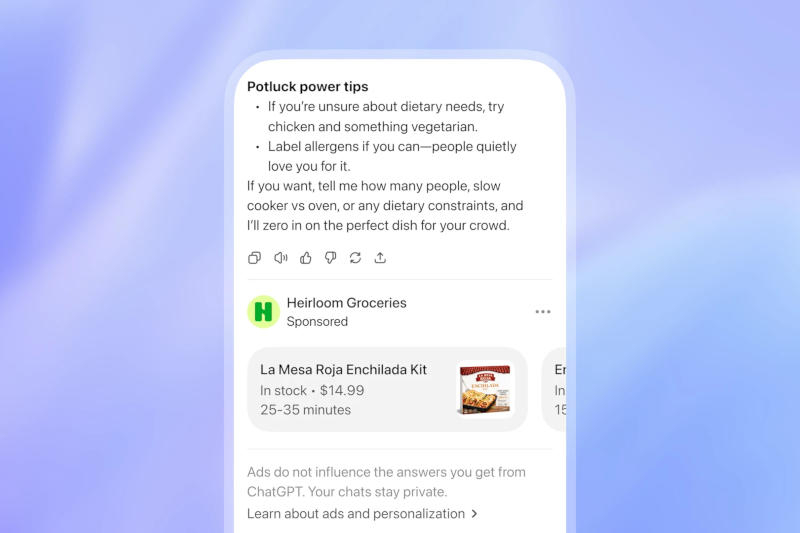 ChatGPT teraz wyświetla reklamę, ale nie wszyscy i nie od razu ją zauważą