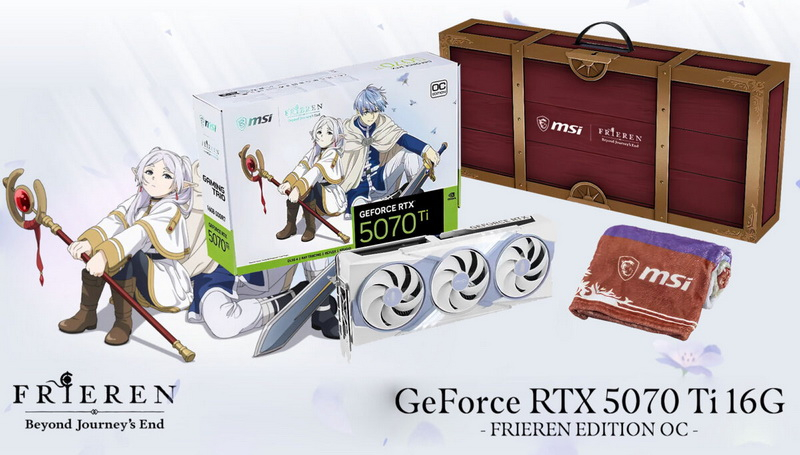MSI przedstawiła GeForce RTX 5070 Ti w zestawie z „kocem” oraz inne modele serii Frieren: Beyond Journey’s End, oparte na znanym anime.