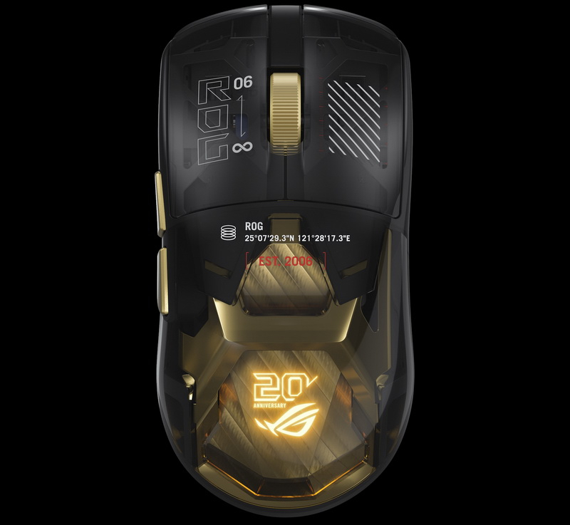 Asus wypuściła grę mysz ROG Harpe II Extreme Edition 20 – przezroczysta obudowa, złocenie i cena 260 dolarów.