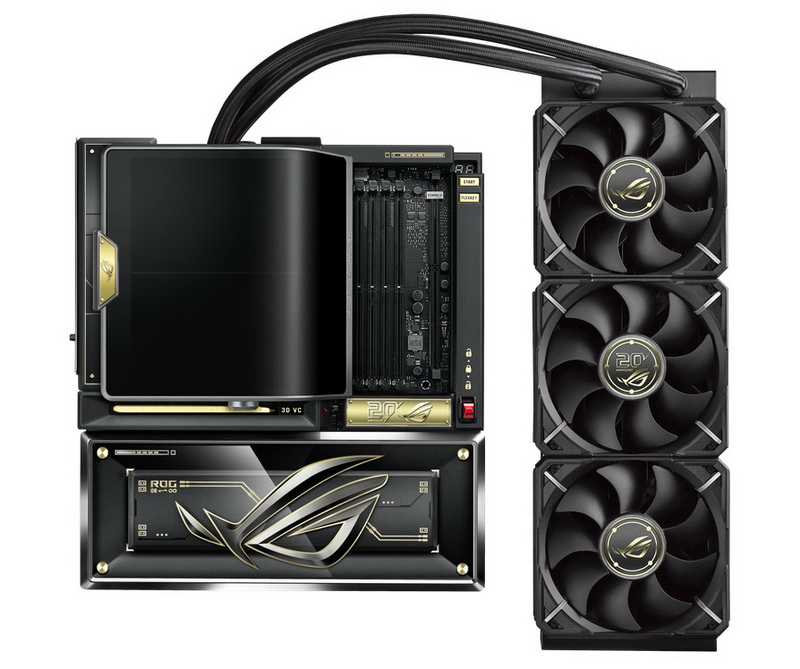 Asus włączyła na płytę główną ROG Crosshair X870E Edition 20, będącą wersją premium, ogromny ekran OLED oraz 360‑mm SJO.