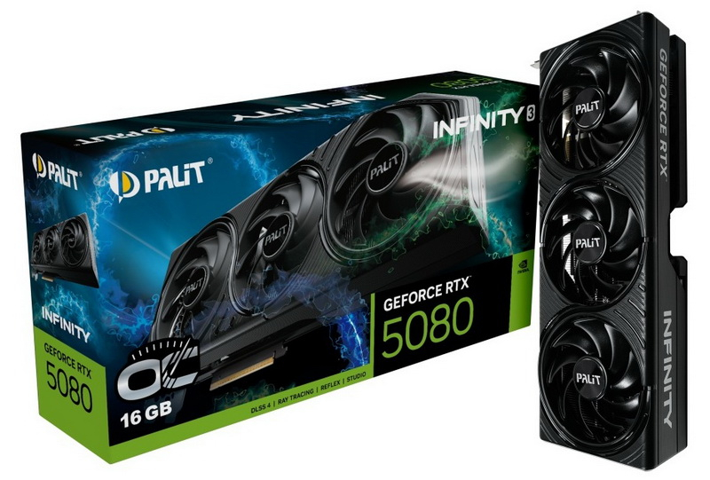 Palit przedstawiła GeForce RTX 5080 Infinity 3 bez podświetlenia RGB zarówno w wersji z overclockiem, jak i bez niego.
