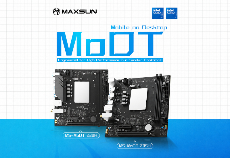 MaxSun zaprezentowała zaktualizowane płyty MoDT z wbudowanym procesorem Raptor Lake Core 200H.