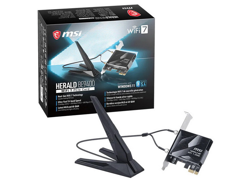 MSI przedstawiła nowy bezprzewodowy adapter Herald BE9400, kompatybilny z Wi‑Fi 7 i Bluetooth 5.4